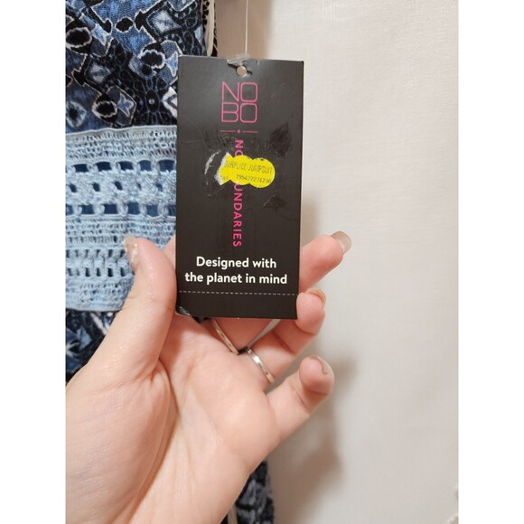 No Boundaries Womens M Blue Babydoll Jumpsuit Open Legs Boho Crochet Tribal Y2K - Picture 11 of 16